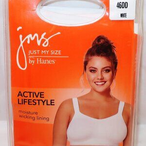 JMS ACTIVE LIFESTYLE BRA BY HANES 46DD New White No Wire Moisture Wicking